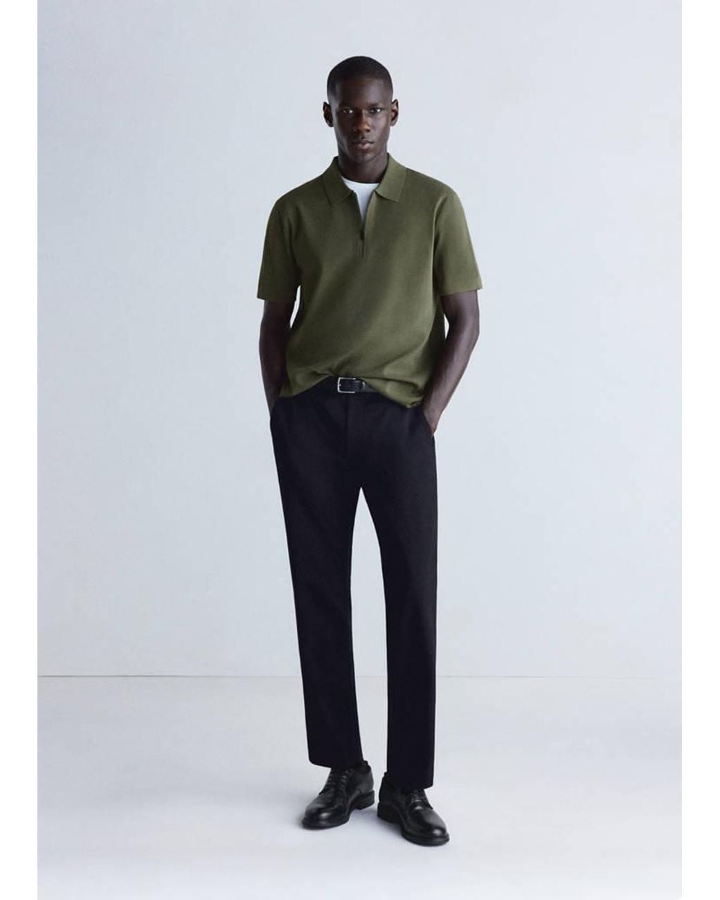 Mango Green Comfort Stretch Zip Polo Coolmax for men