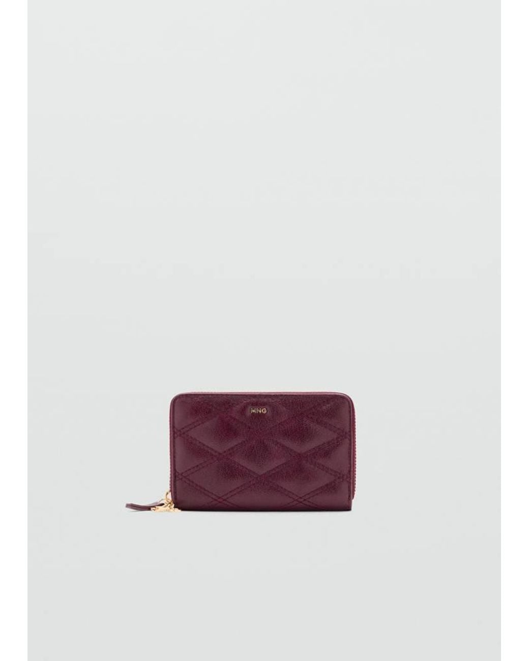 Mango Purple Faux Leather Wallet With Geometric Topstitching