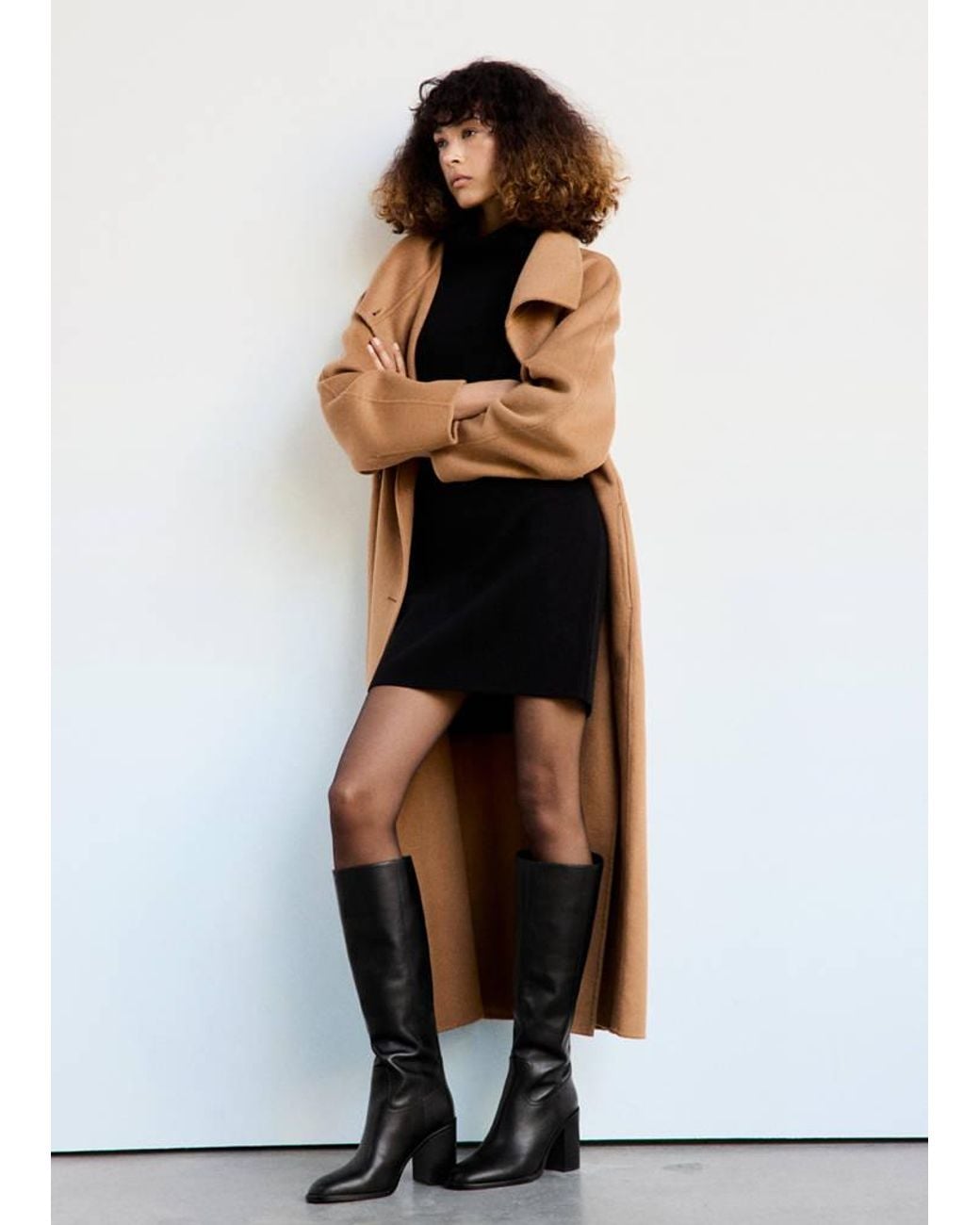 Mango Black Tall Leather Block-Heel Boot