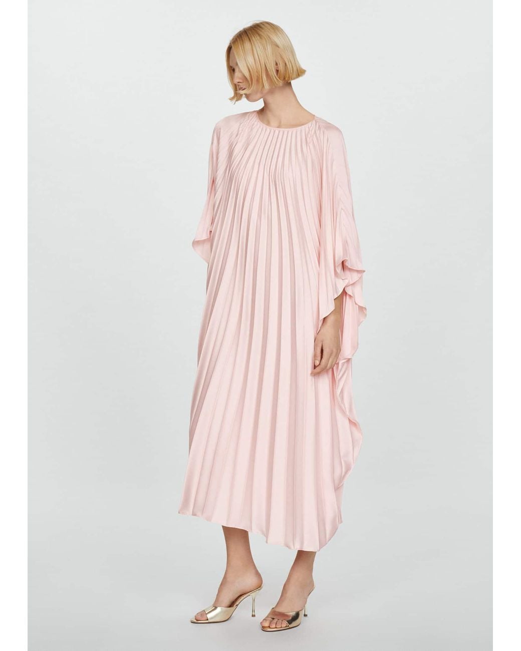 Mango Pleated Satin Dress in Pink | Lyst UK