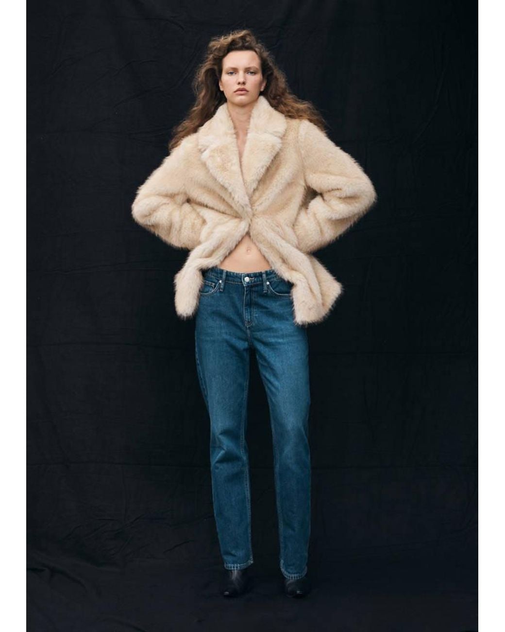 Mango Blue Faux-Fur Coat With Lapels