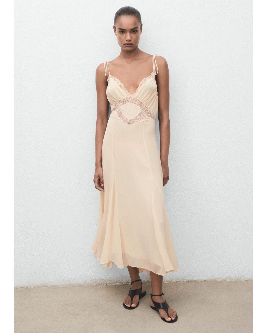 Mango Lace Camisole Dress in Natural | Lyst
