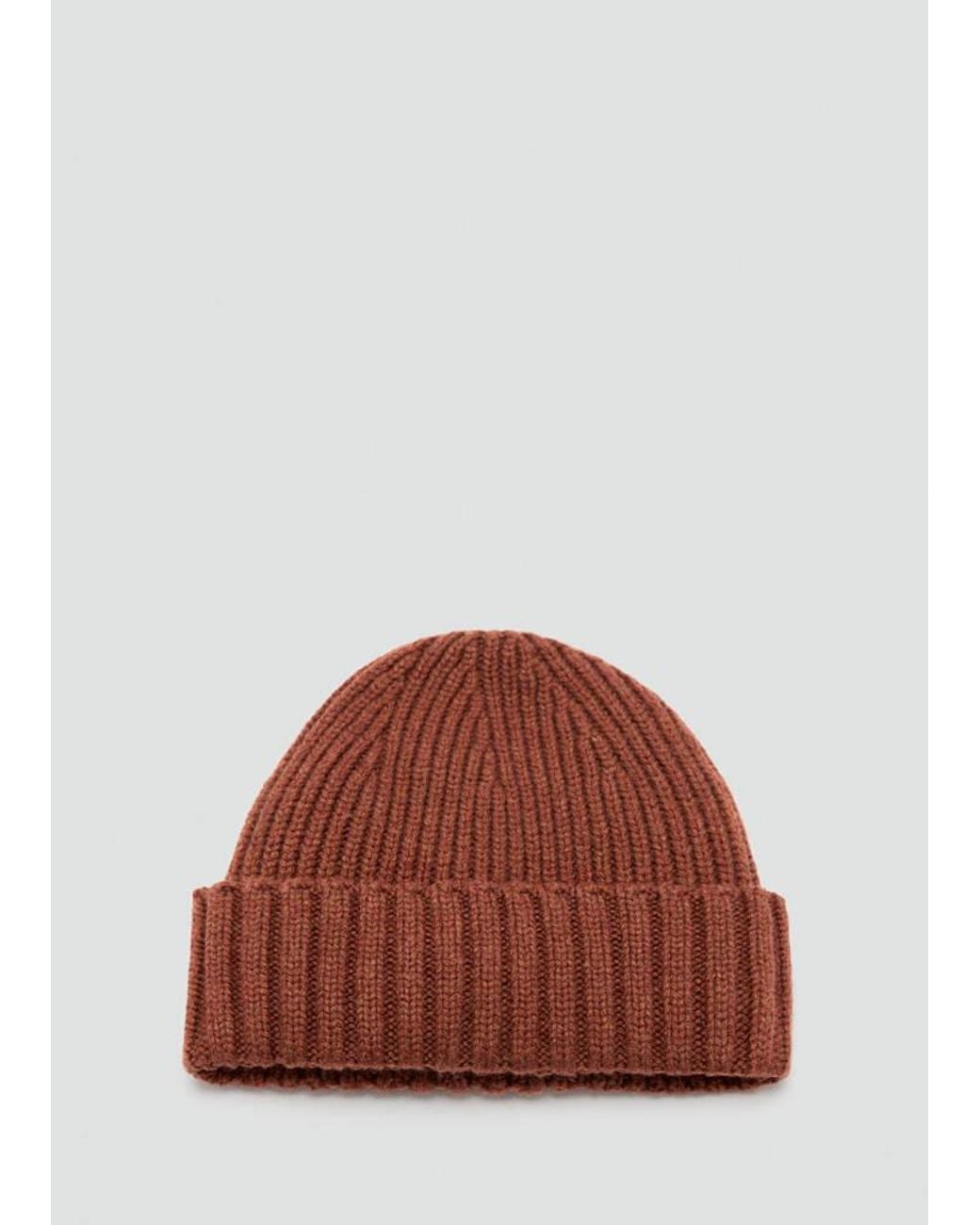 Mango Brown Ribbed Wool Blend Hat for men