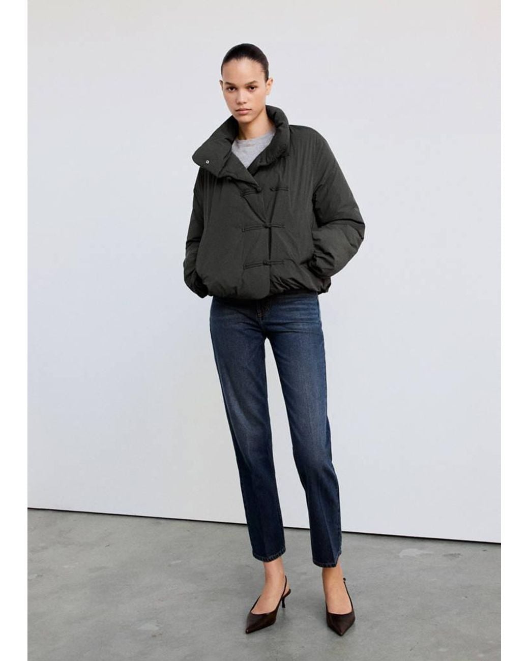 Mango Gray Padded Anorak With Toggle Fastenings