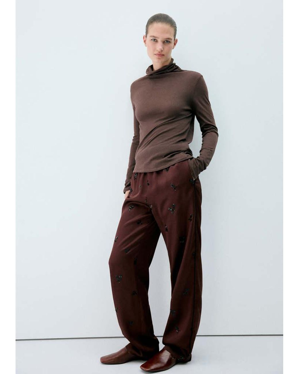 Mango Brown High-Neck Pyjama Top