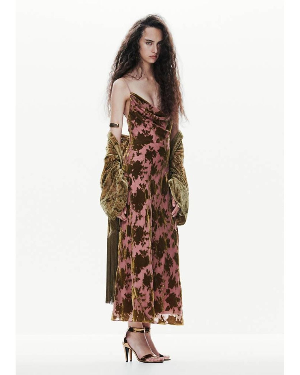 Mango Multicolor Devoré Dress With Draped Neckline