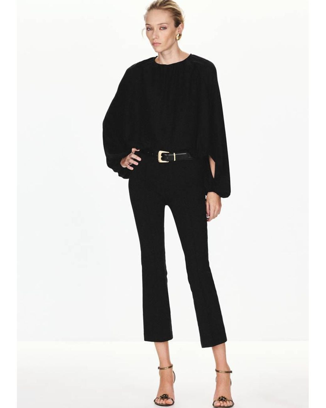 Mango Black Lurex Gathered Blouse