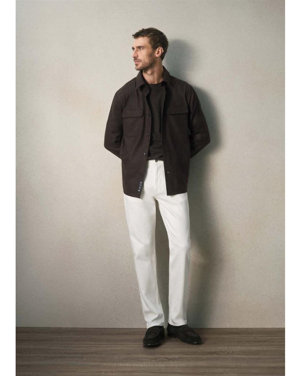 Mango Brown 100% Wool Overshirt With Pockets for men