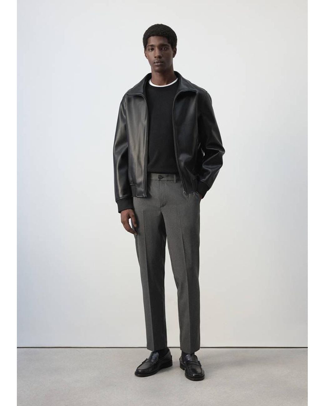 Mango Black Zip-Up Faux-Leather Jacket for men