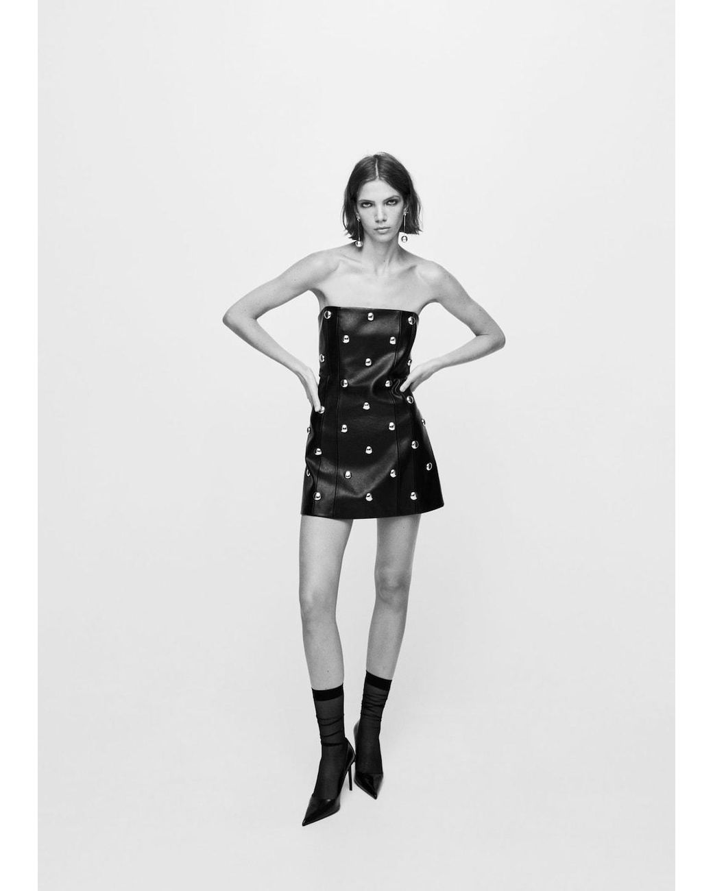 chinese dress ladies Ivory Women Lace Up Detailed Mini Leather Dress XL / Navy Blue main image 1
