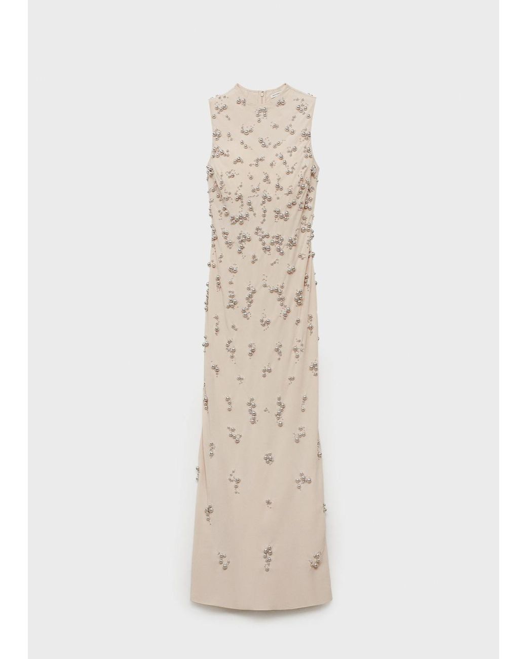 Mango Long Dress With Embroidered Spheres in Natural | Lyst