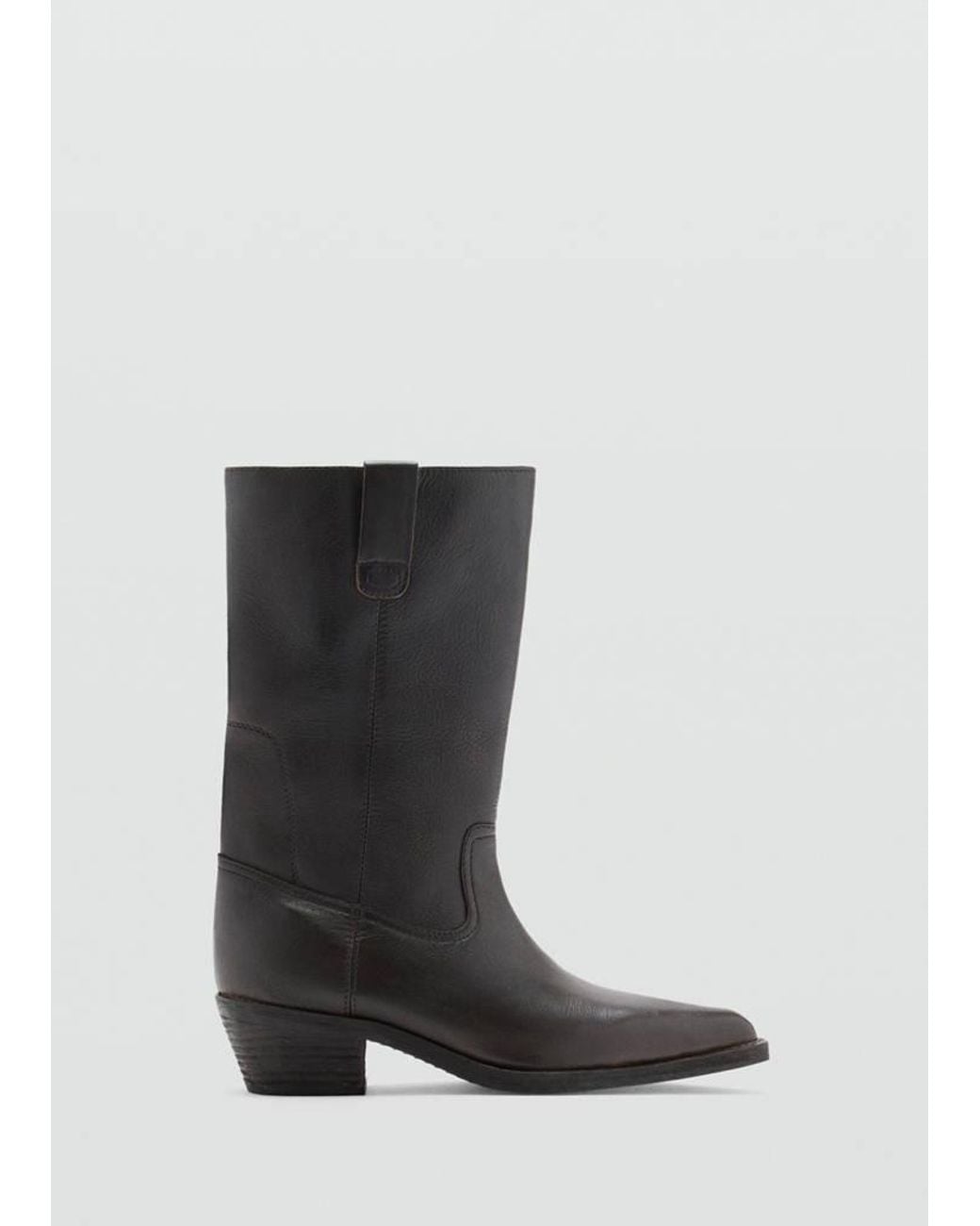 Mango Black Leather Block-Heel Boots