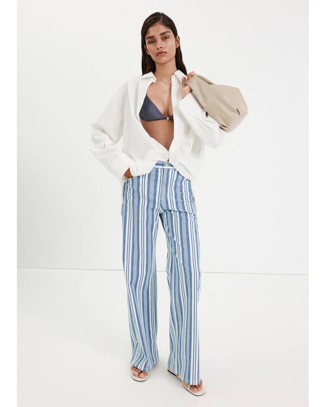 Mango Blue Straight Striped Jeans