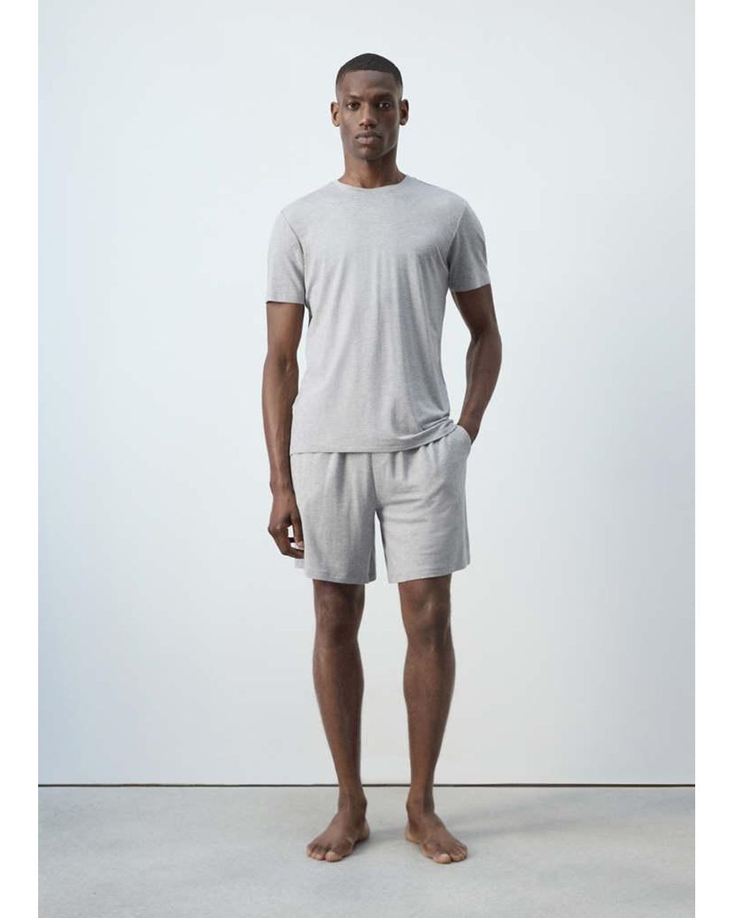 Mango White Elastic Waistband Pyjama Set for men
