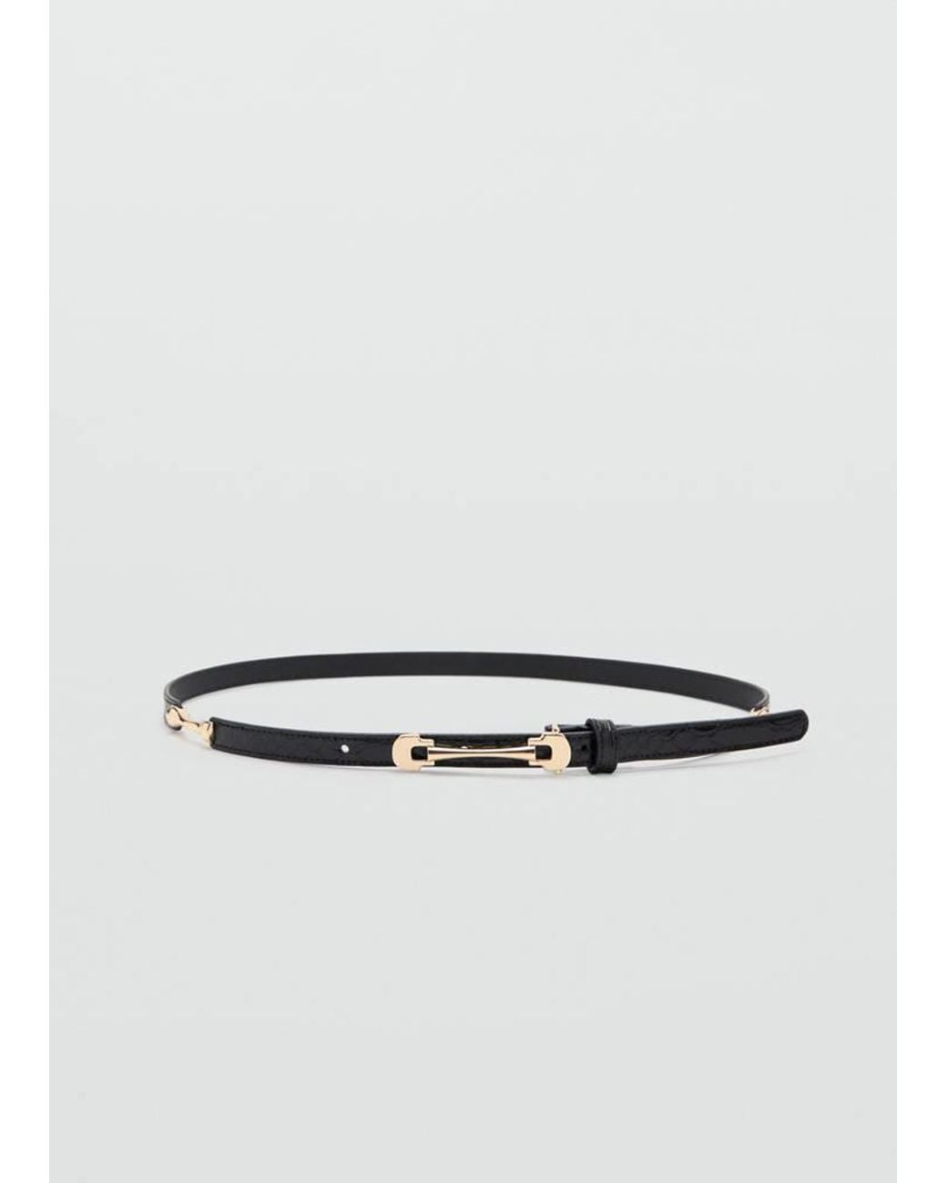 Mango White Thin Belt With Metal Buckle