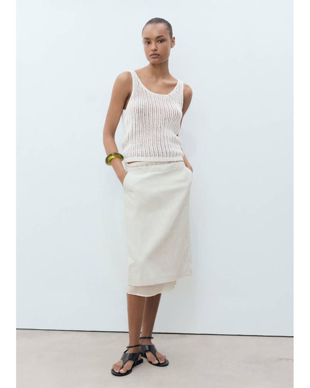 Mango White Crochet Top With Straps