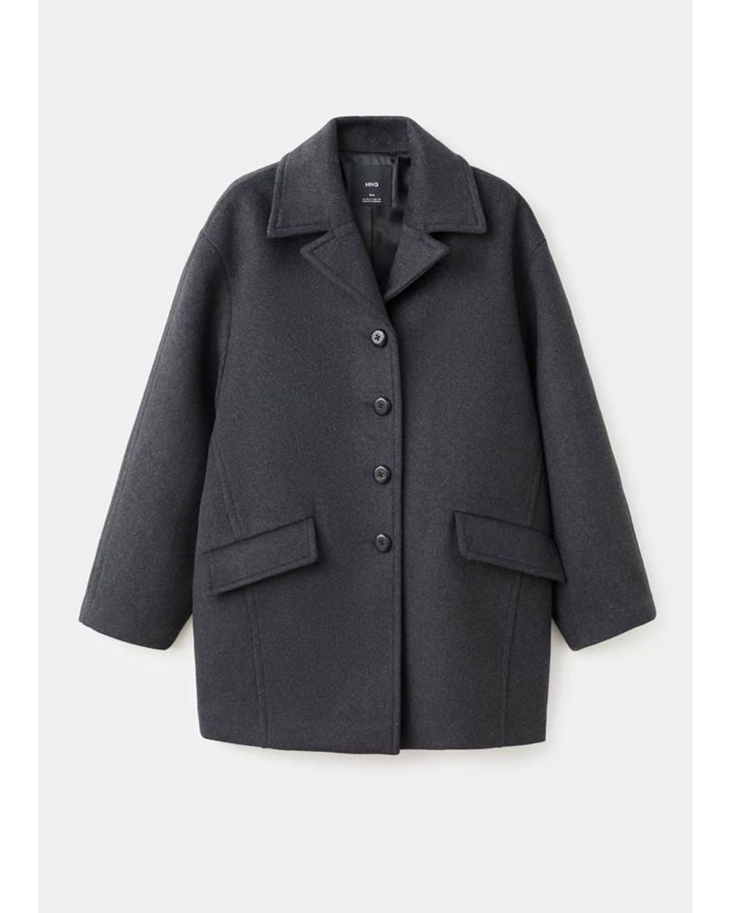 Mango Black Wool-Blend Coat With Button Fastening