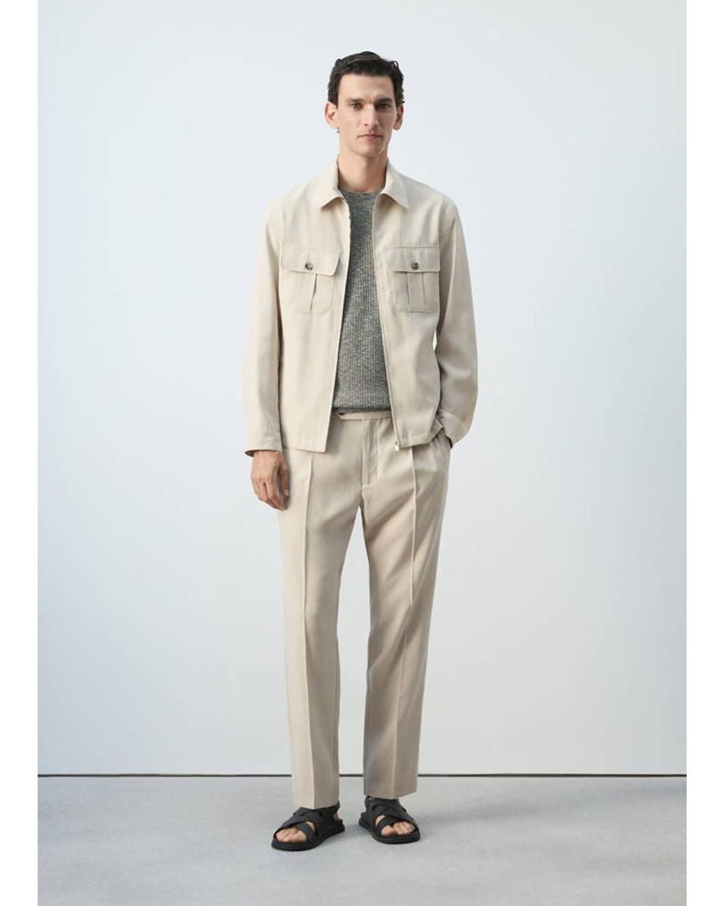 Mango White Regular Fit Modal Jacket With Pockets for men