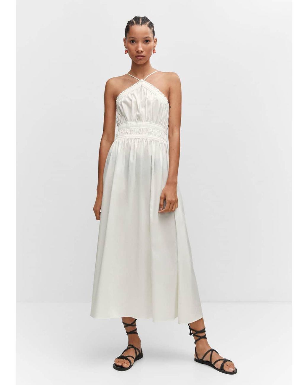 Mango Halter neck Dress With Ruffle Details Off in White Lyst UK