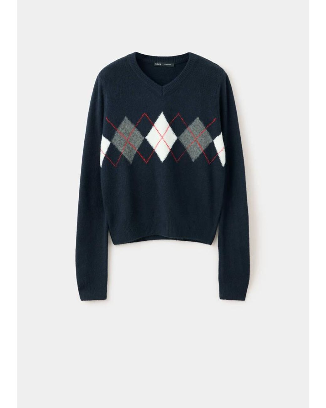 Mango Blue Diamond Pattern V-Neck Jumper