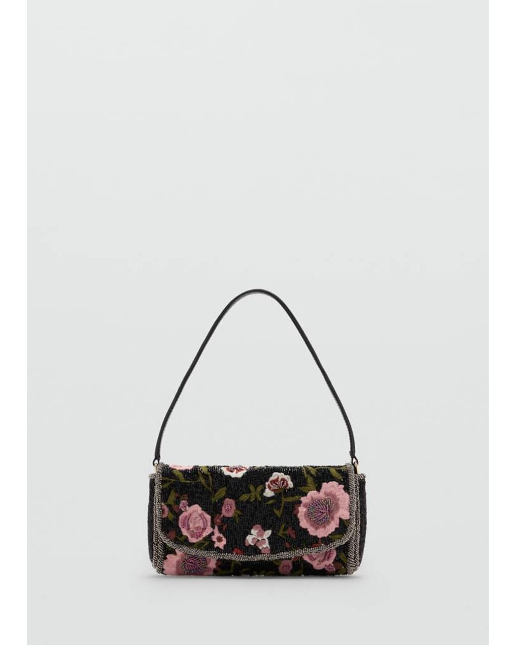 Mango Multicolor Embroidered Floral Beaded Handbag