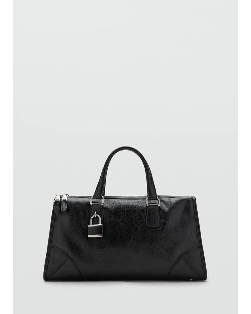 Mango Gray Shiny Handbag With Handles