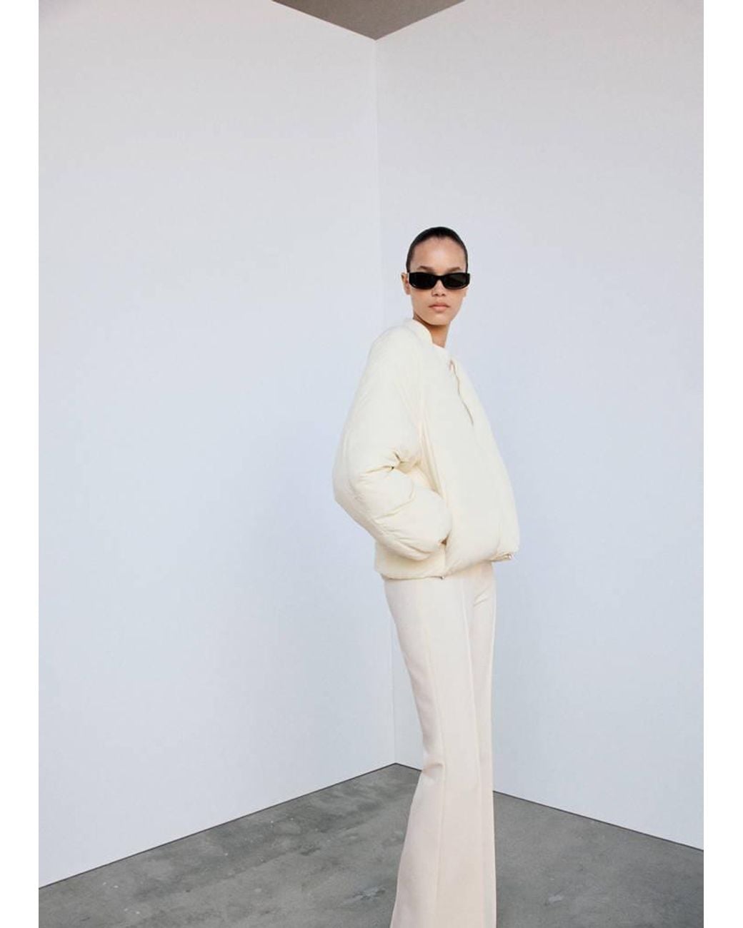 Mango White Quilted Bomber Jacket