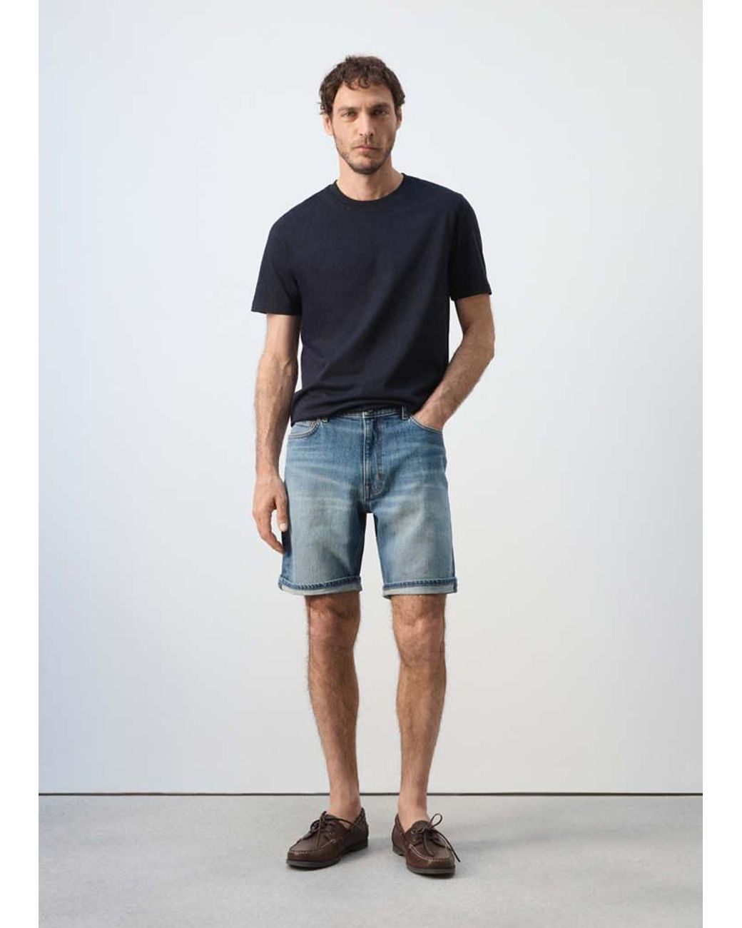 Mango Blue Slim-Fit Denim Bermuda Shorts for men