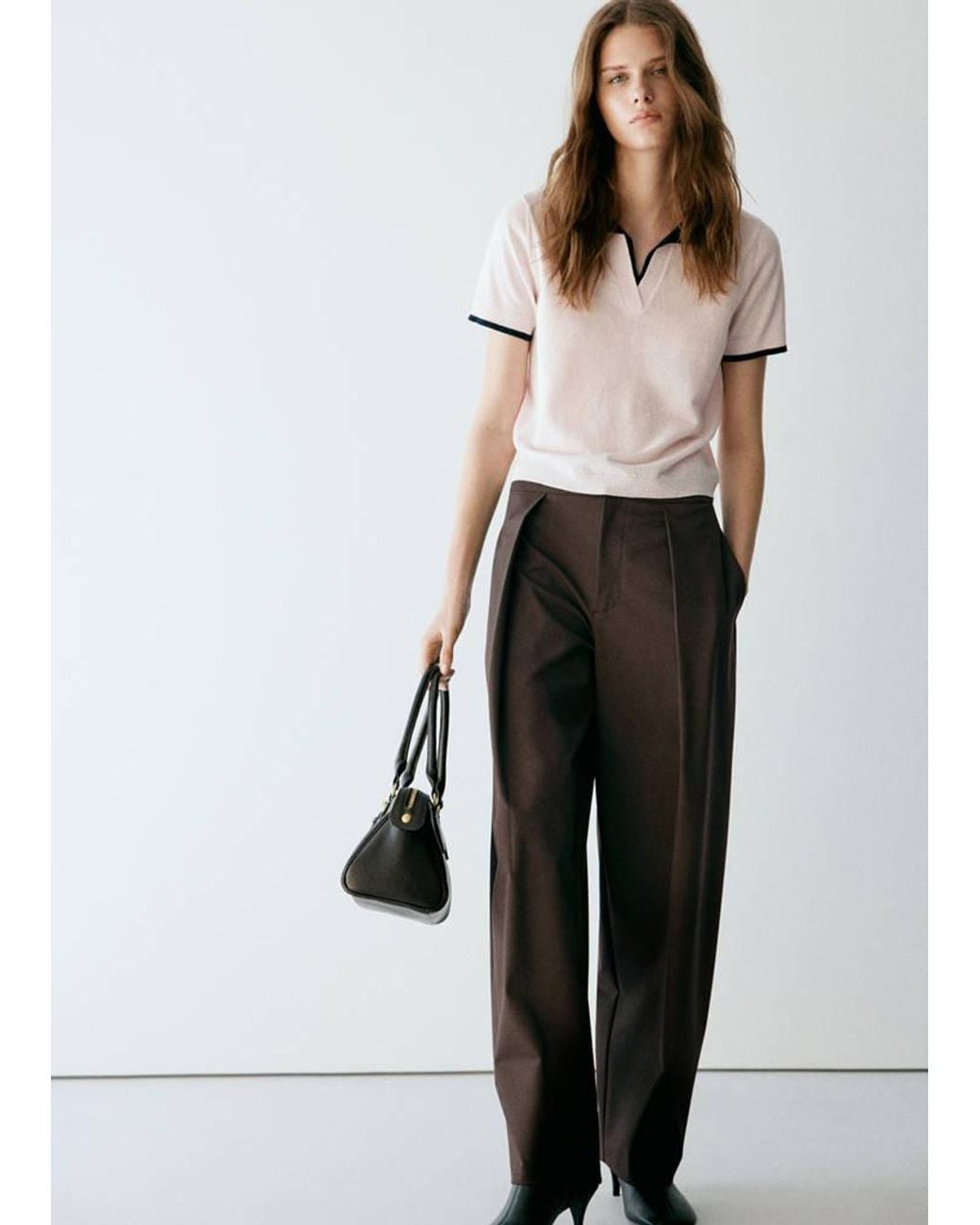 Mango Gray Balloon Pleated Trousers
