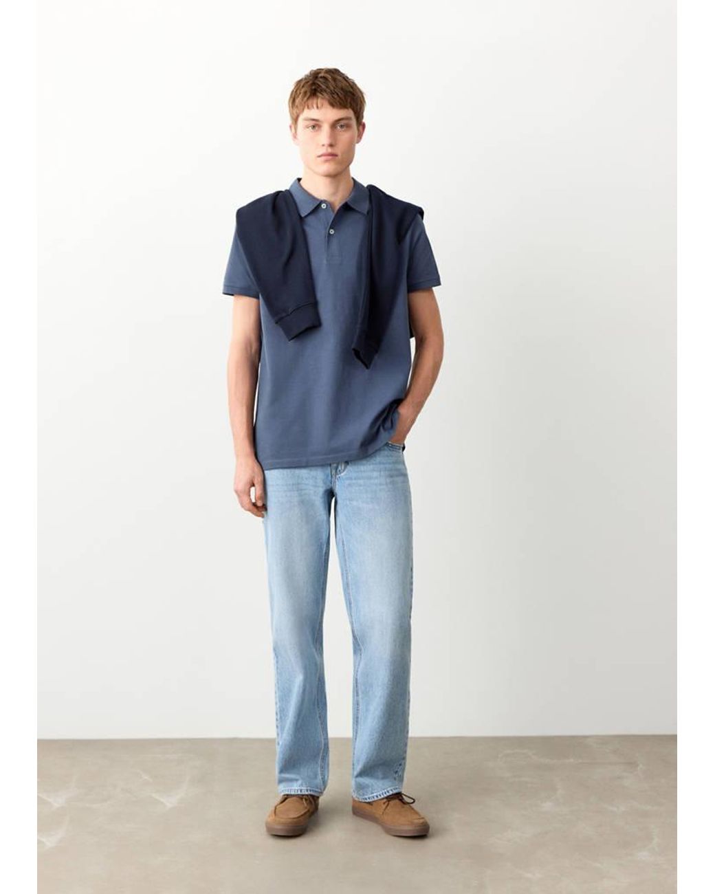 MANGO TEEN Blue Short-Sleeved Cotton Polo Shirt for men