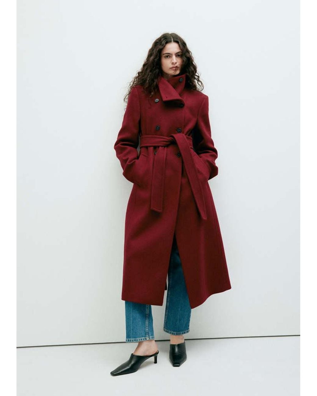Mango Red Manteco Wool Coat With Funnel Neck
