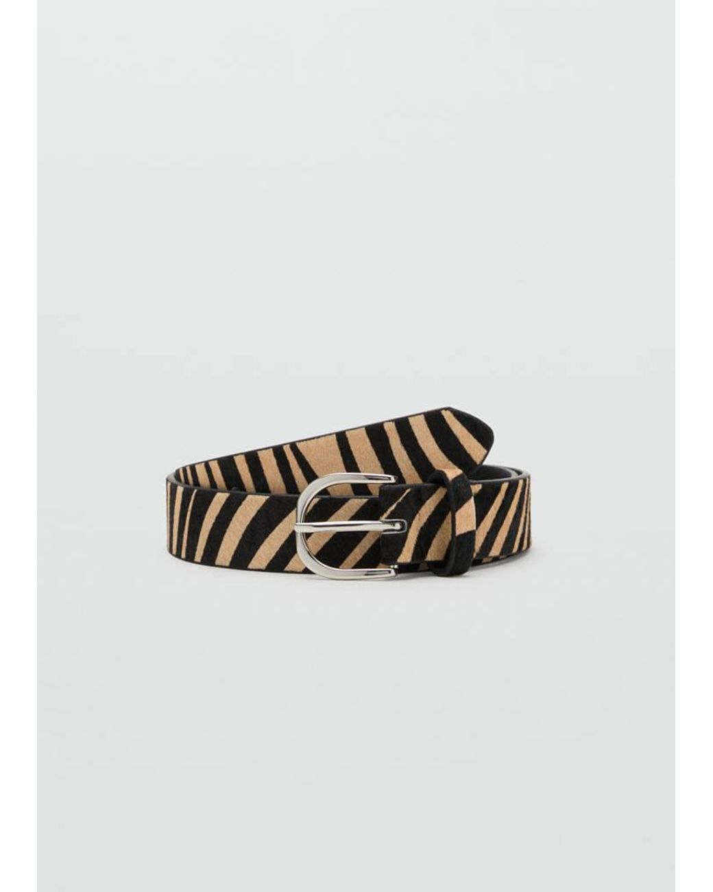 MANGO TEEN Black Zebra-Print Fur Belt