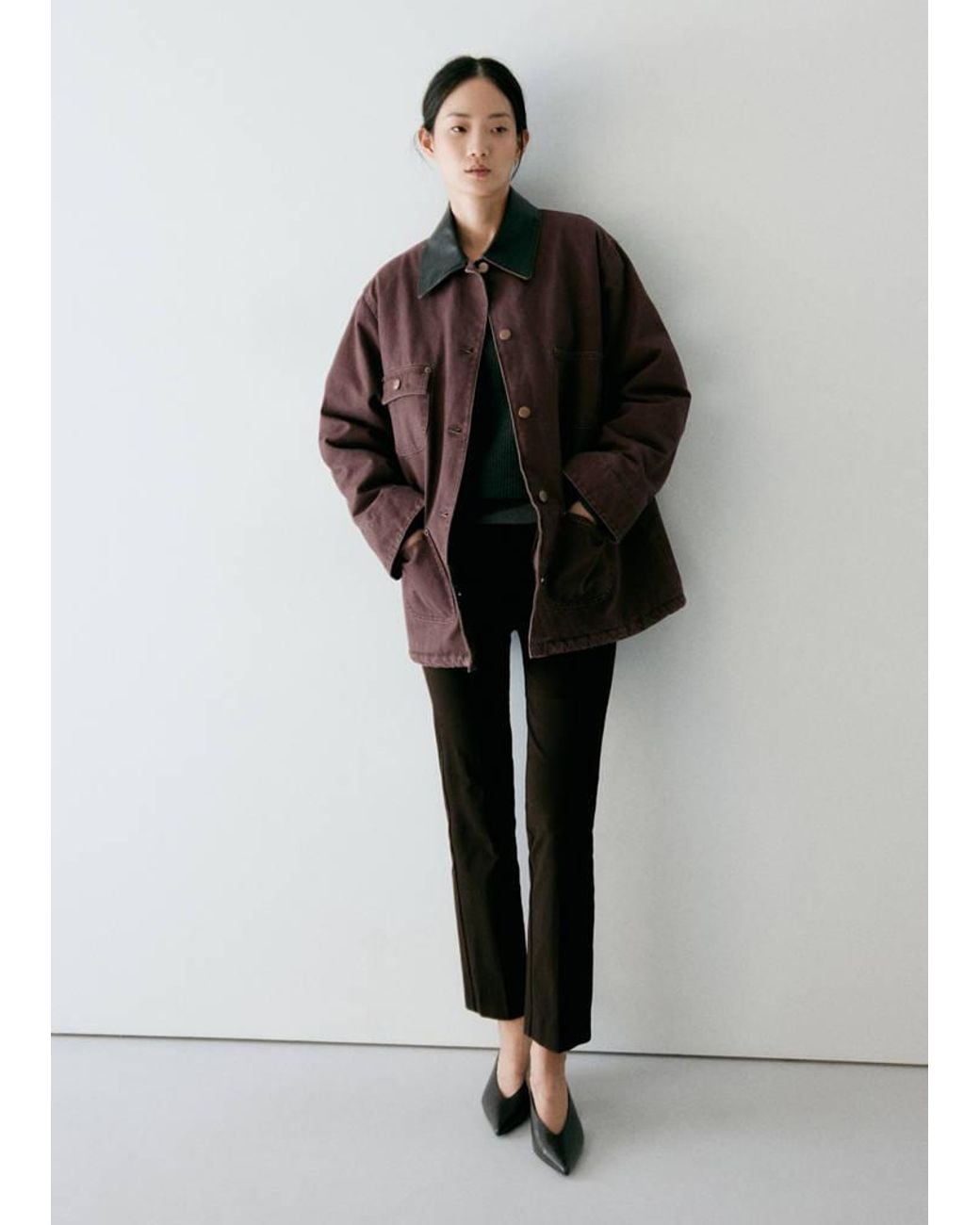 Mango Black Denim Parka With Contrasting Collar