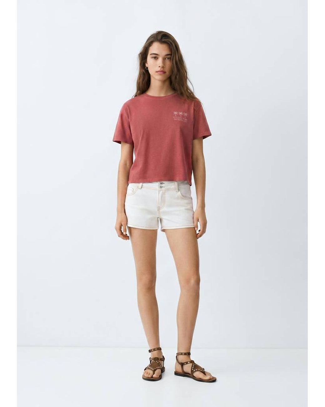 MANGO TEEN Red Printed Cotton-Blend T-Shirt