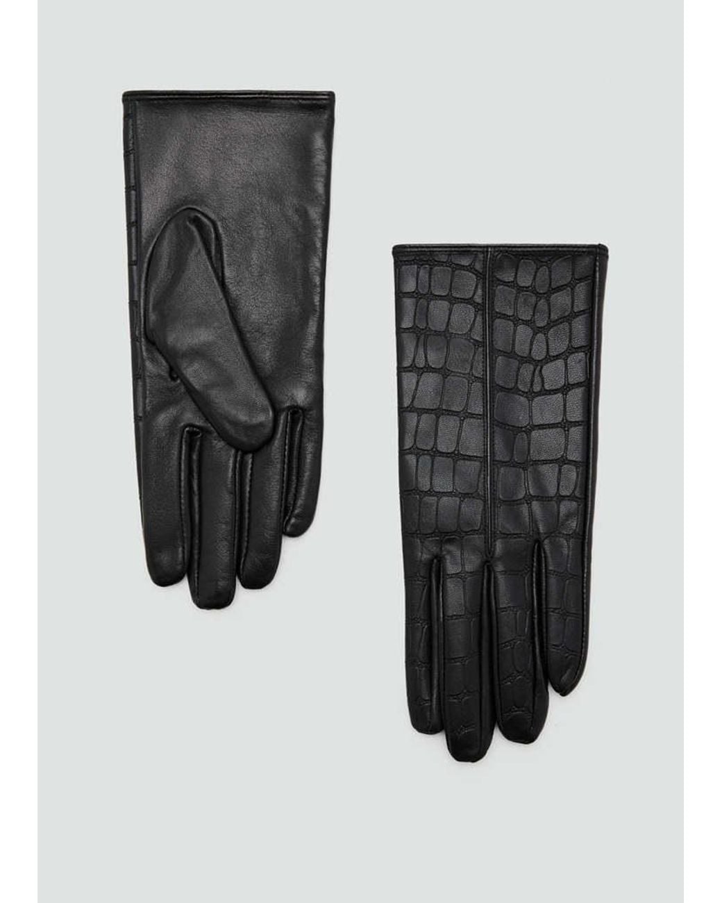 Mango Black Croc-Embossed Leather Gloves