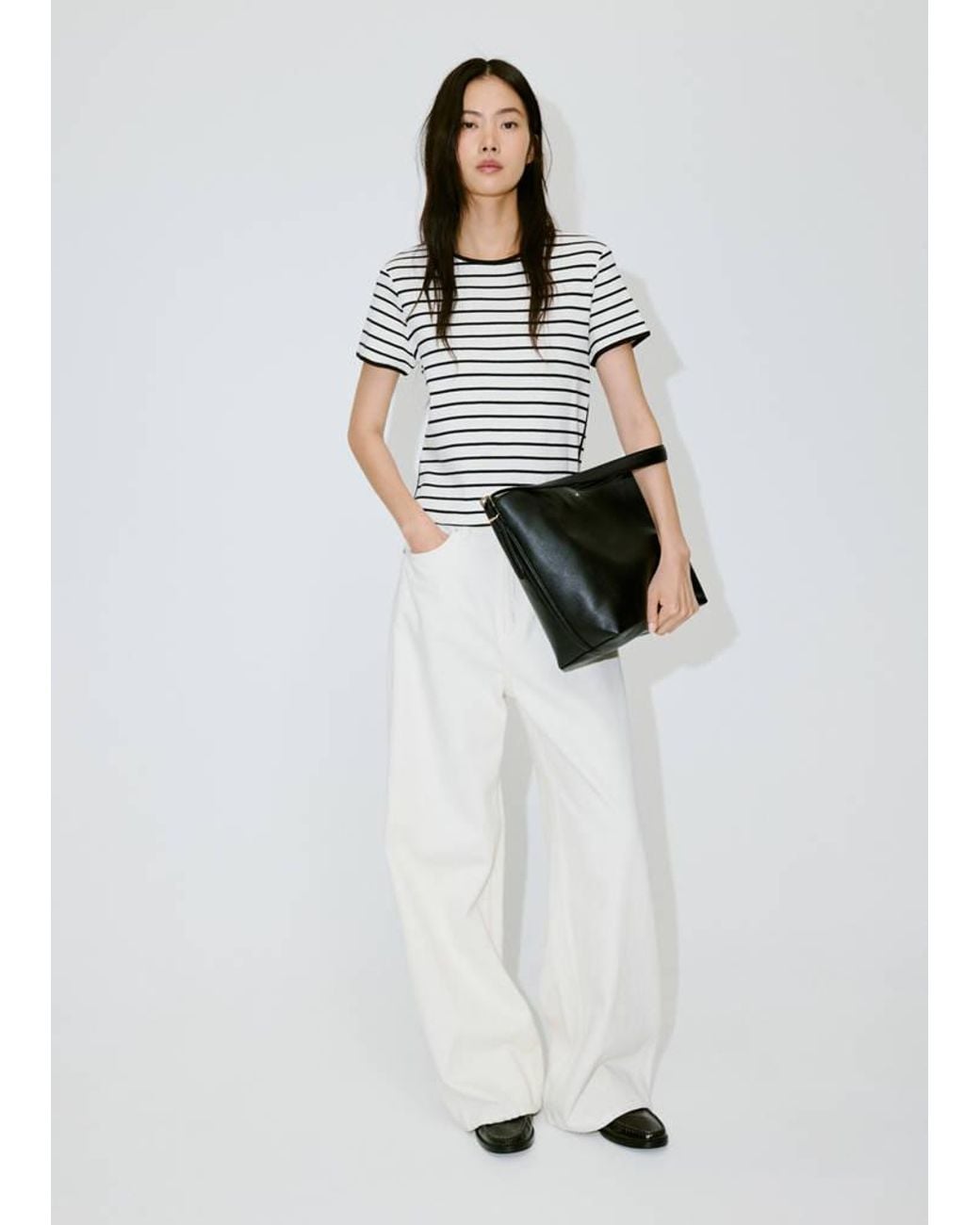 Mango White Cotton T-Shirt With Contrasting Trim