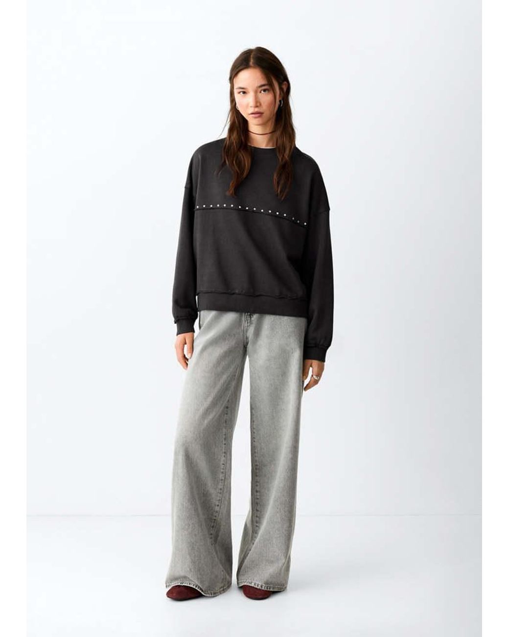 MANGO TEEN Black Cotton Sweatshirt With Studded Details
