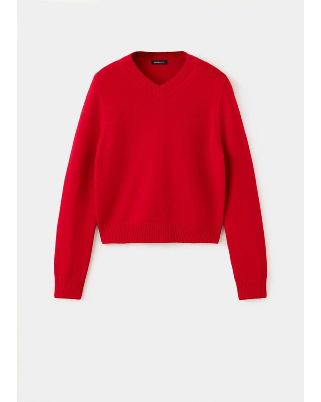 Mango Red V-Neck Wool Sweater