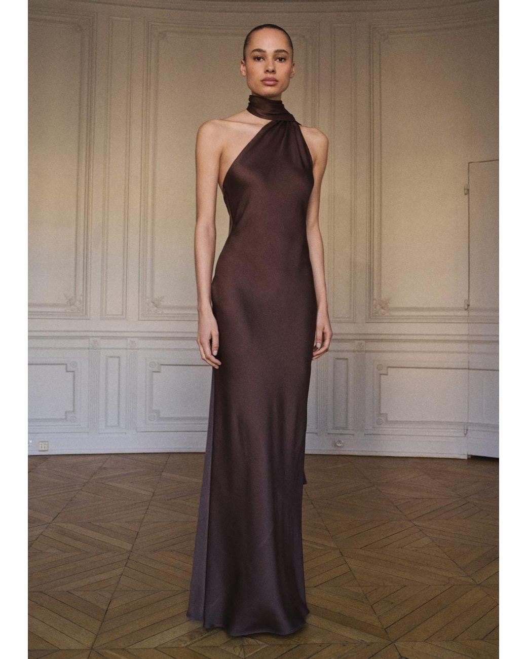Mango Asymmetrical Bow-Neck Dress in Brown | Lyst UK