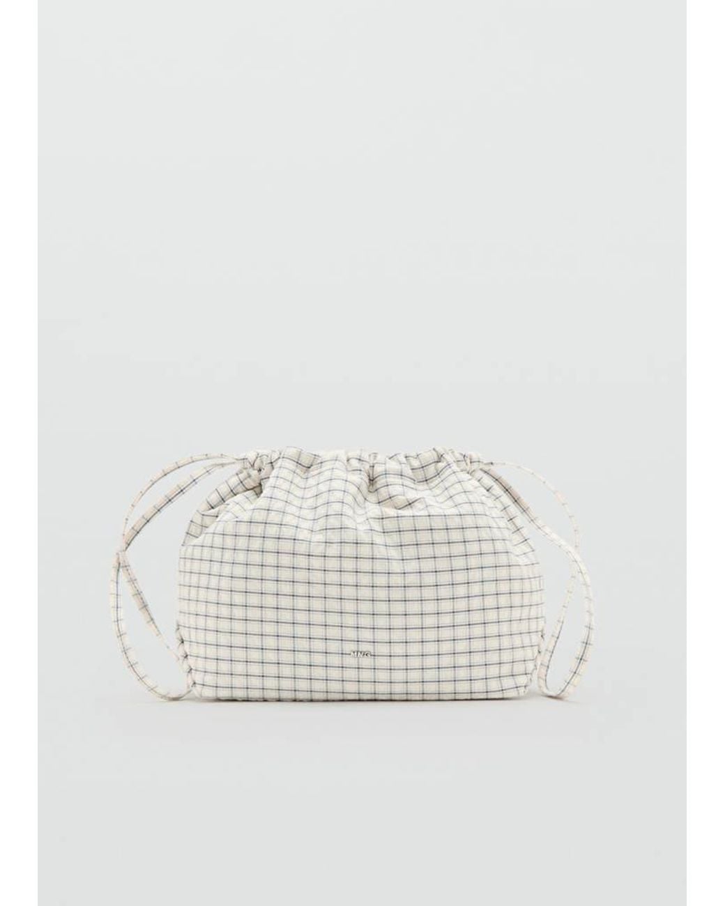 Mango White Checked Cotton Wash Bag