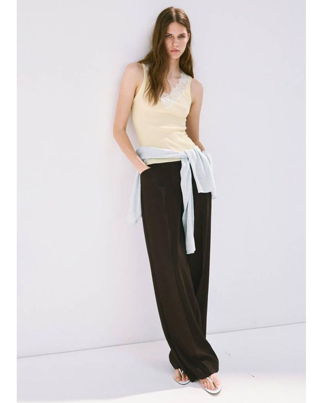 Mango White Lace Lyocell Top