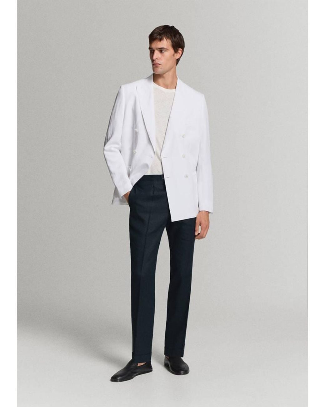 Mango Gray 100% Linen Trousers With Adjustable Straps for men
