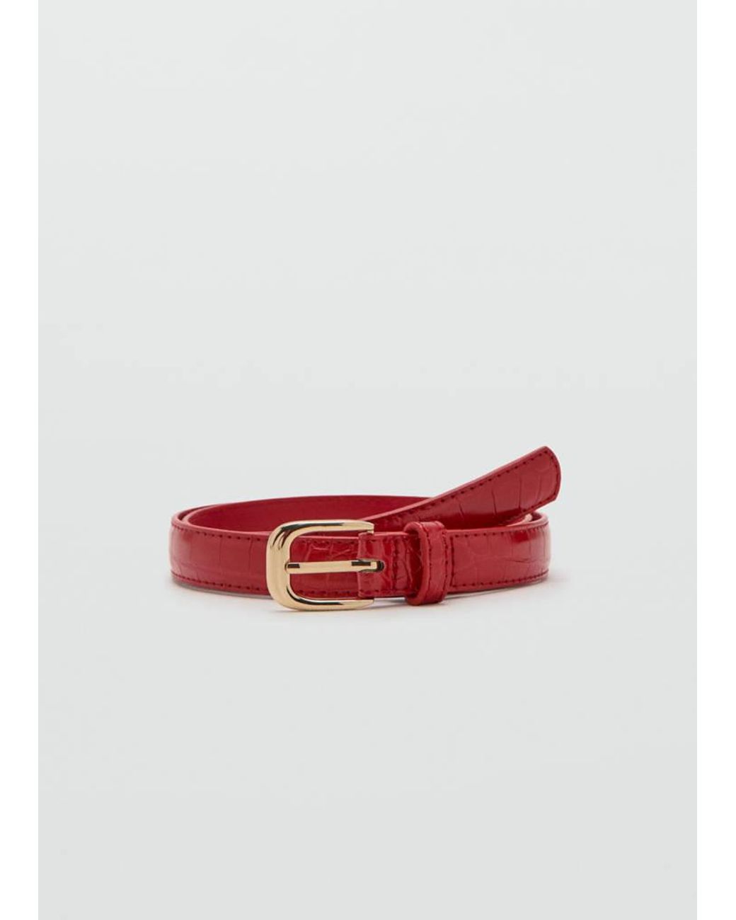 Mango Red Thin Faux Crocodile Leather Belt