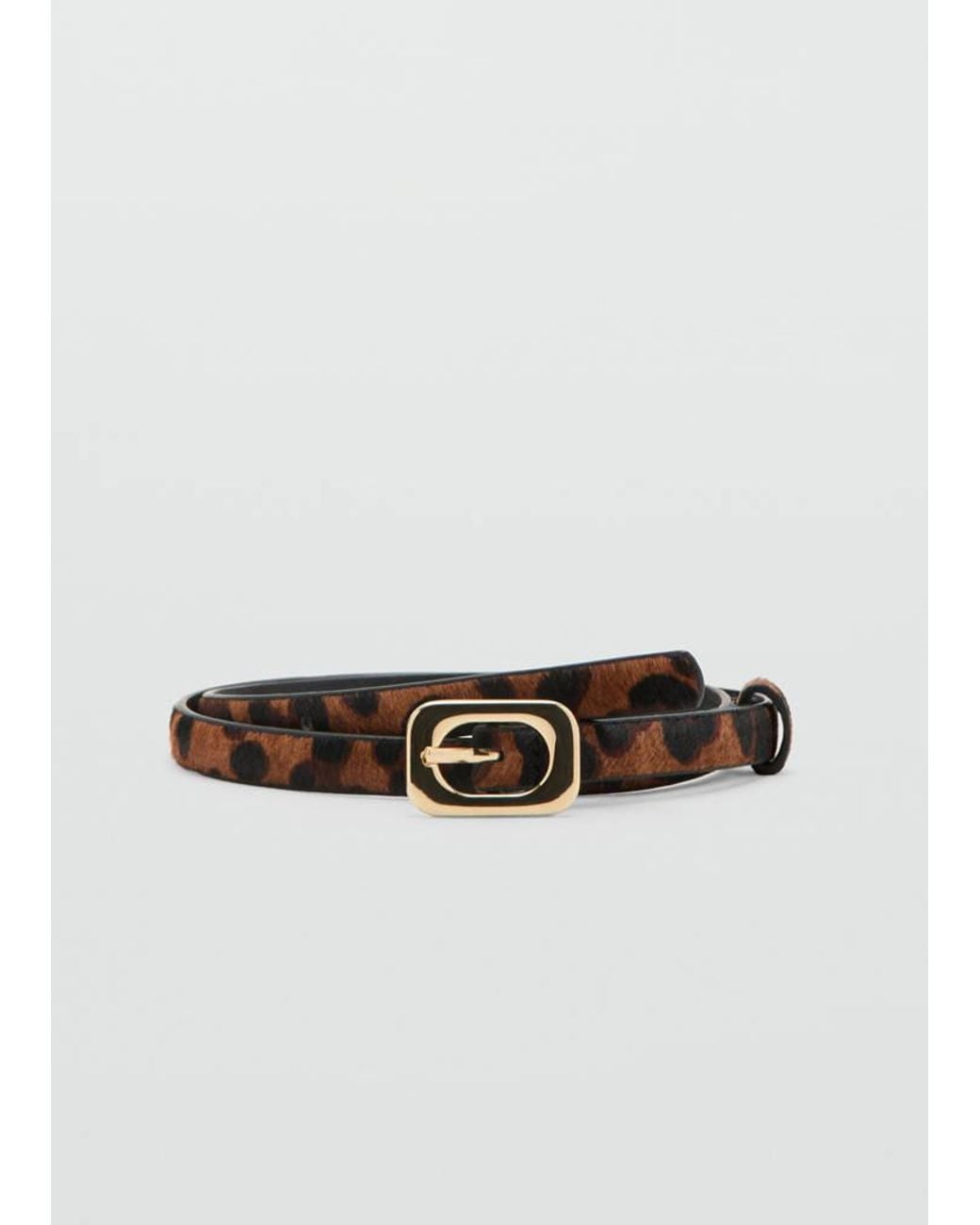 Mango Brown Leopard-Print Leather Belt