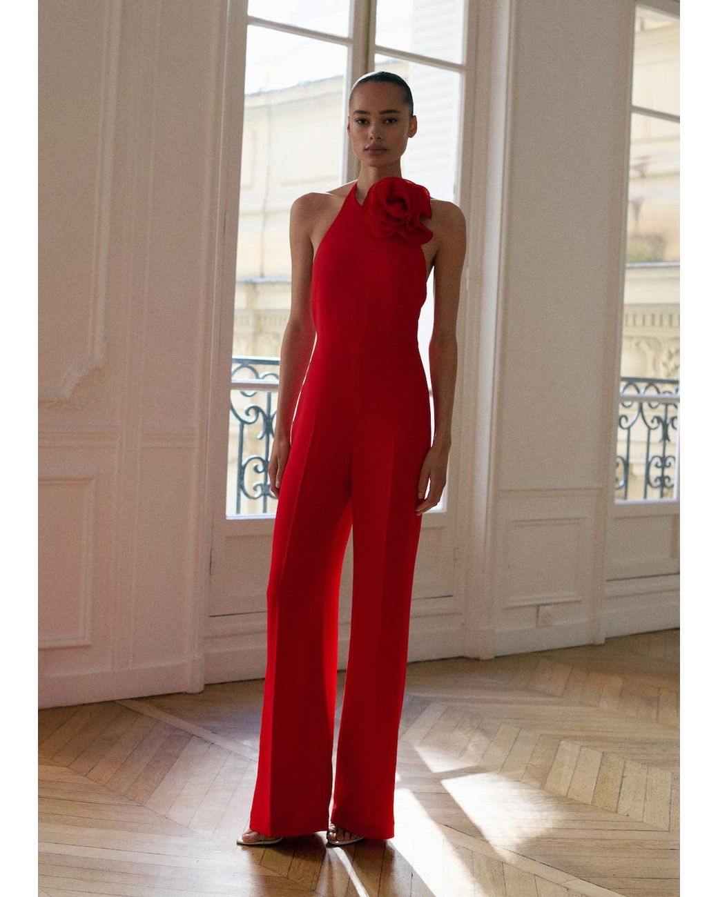 Mango Maxi Flower Halter Neck Jumpsuit in Red Lyst UK