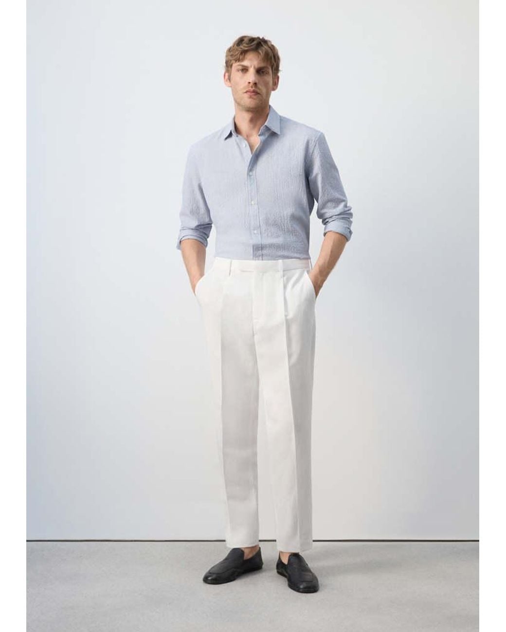 Mango White Lyocell-Linen Blend Slim Fit Suit Trousers for men