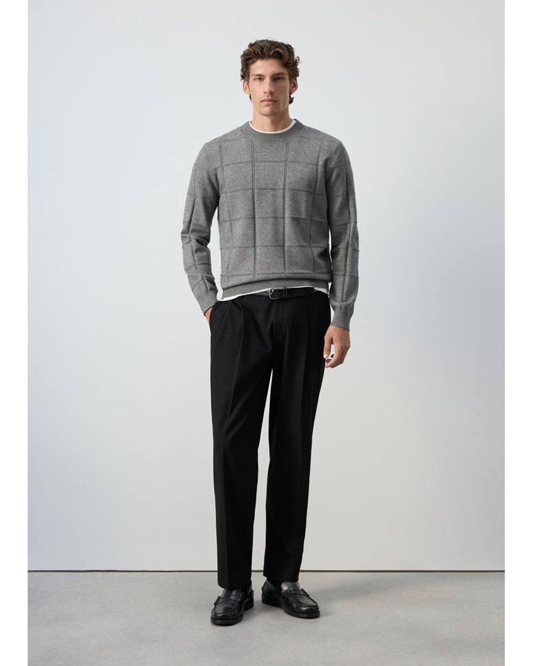 Mango Gray Structured Knitted Sweater for men