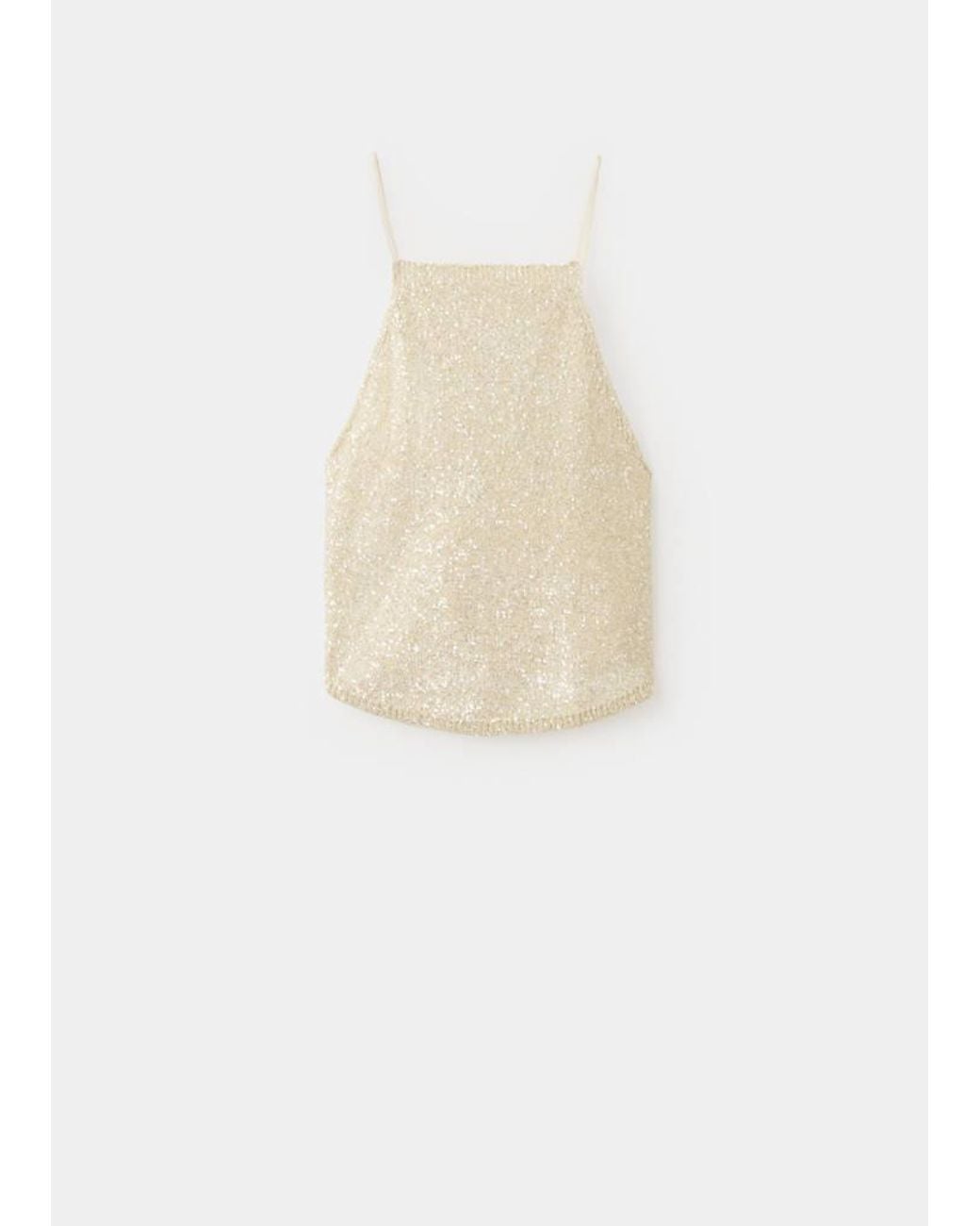 Mango White Sequins Knit Top