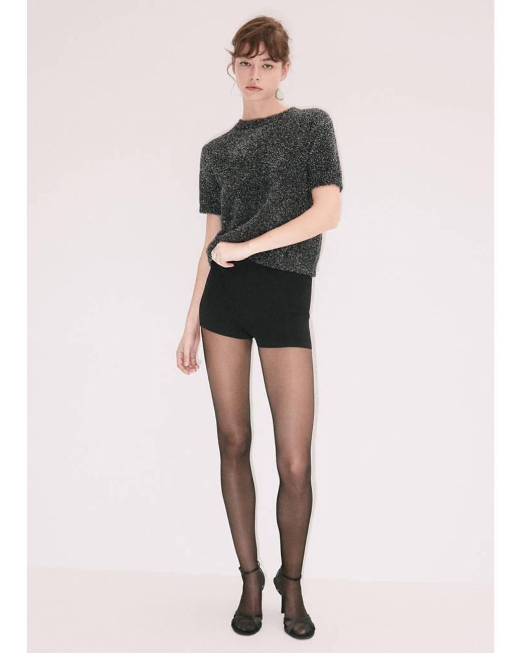 Mango Black Short-Sleeved Lurex Jumper