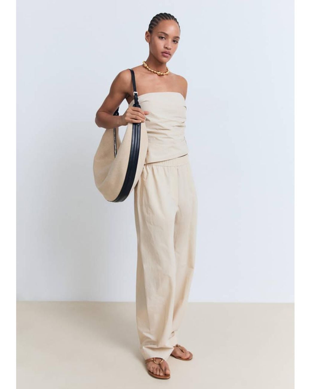 Mango White Asymmetrical Strapless Top